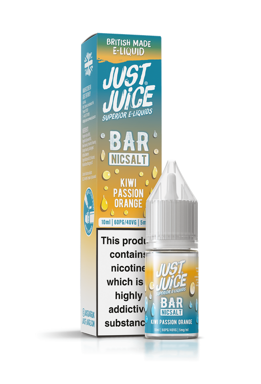 Just Juice Bar Range Nicotine Salts | 10ml Disposable Flavours | KIWI PASSION ORANGE | 5mg / 10mg / 20mg Nic Salt - IFANCYONE WHOLESALE