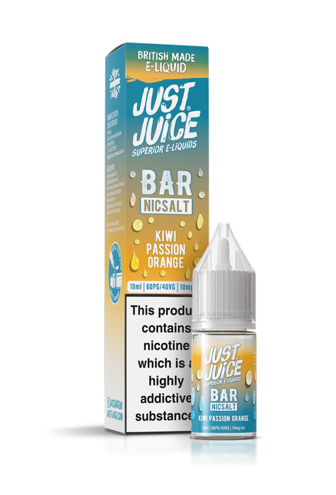 Just Juice Bar Range Nicotine Salts | 10ml Disposable Flavours | KIWI PASSION ORANGE | 5mg / 10mg / 20mg Nic Salt - IFANCYONE WHOLESALE