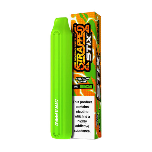 The Strapped Stix Peach Lime Disposable Vape contains a flavour that is more than the sum of its parts. Comforting sweet peach combined with fresh sour lime.