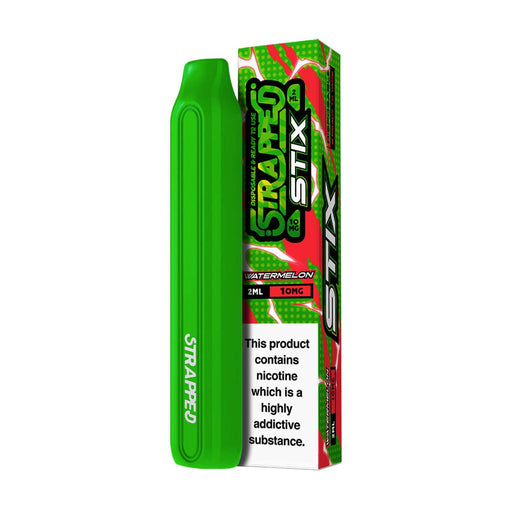 The Strapped Stix Watermelon disposable vape provides a true classic flavour, with no bells and whistles. Pure unadulterated watermelon for those with a true sweet tooth.